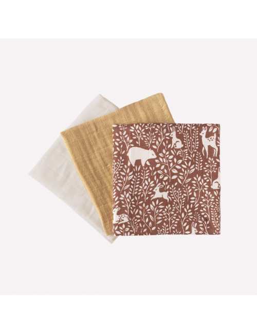 Cotton muslin wipes 3-pack |woodland