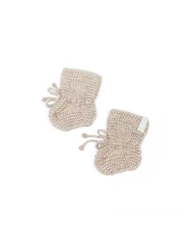 Merino wool and cotton knitted booties | Beige