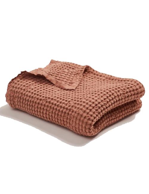 Linen cotton waffle blanket | brick